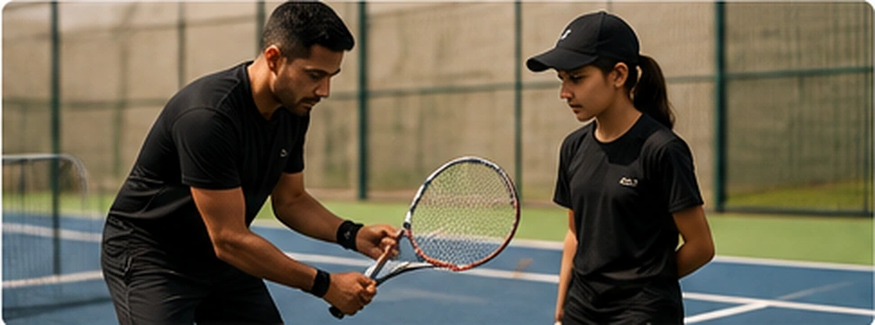 مربی تنیس در حال آموزش